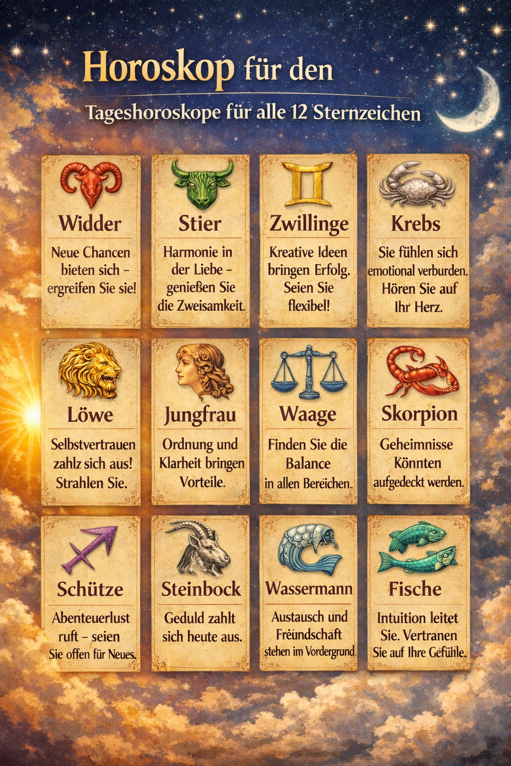 Horoskopvorhersagen für den 22. Juni 2026: Tageshoroskope für alle 12 Sternzeichen.