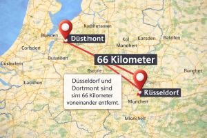 Wie viele Kilometer sind es zwischen Düsseldorf und Dortmund?