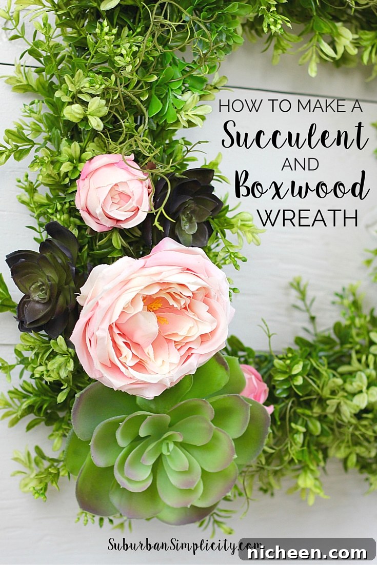 DIY Succulent and Boxwood Wreath for Front Door