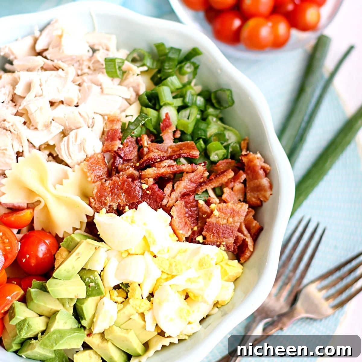 Classic Cobb Pasta Salad with Chicken, Bacon and Avocado