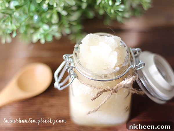 Homemade Lavender and Vanilla Sugar Scrub for Silky Skin 3 Lavender Vanilla Sugar Scrub in a small jar