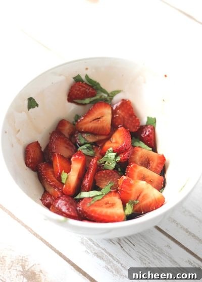 Strawberry Balsamic Flatbread Recipe 5 Fresh cut strawberries mixed with fresh basil.