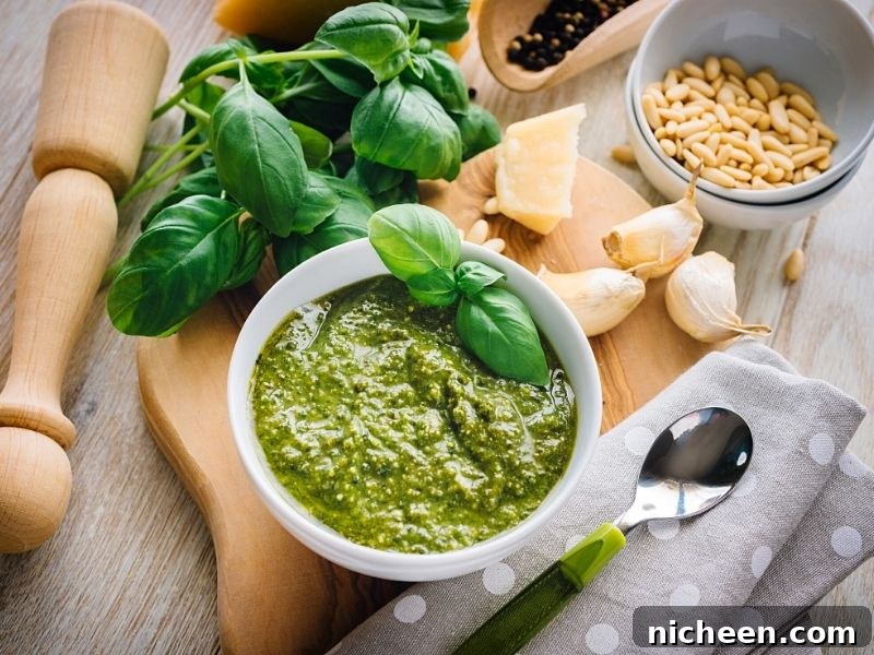ingredients for basil pesto