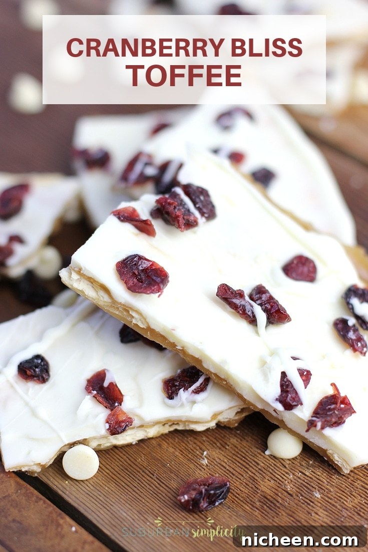 Cranberry Bliss Saltine Toffee Bars with White Chocolate 3 Cranberry Bliss Saltine Toffee is the best holiday treat idea! Crispy crackers, sweet caramel and melted white chocolate topped with tart cranberries. The perfect dessert combination!