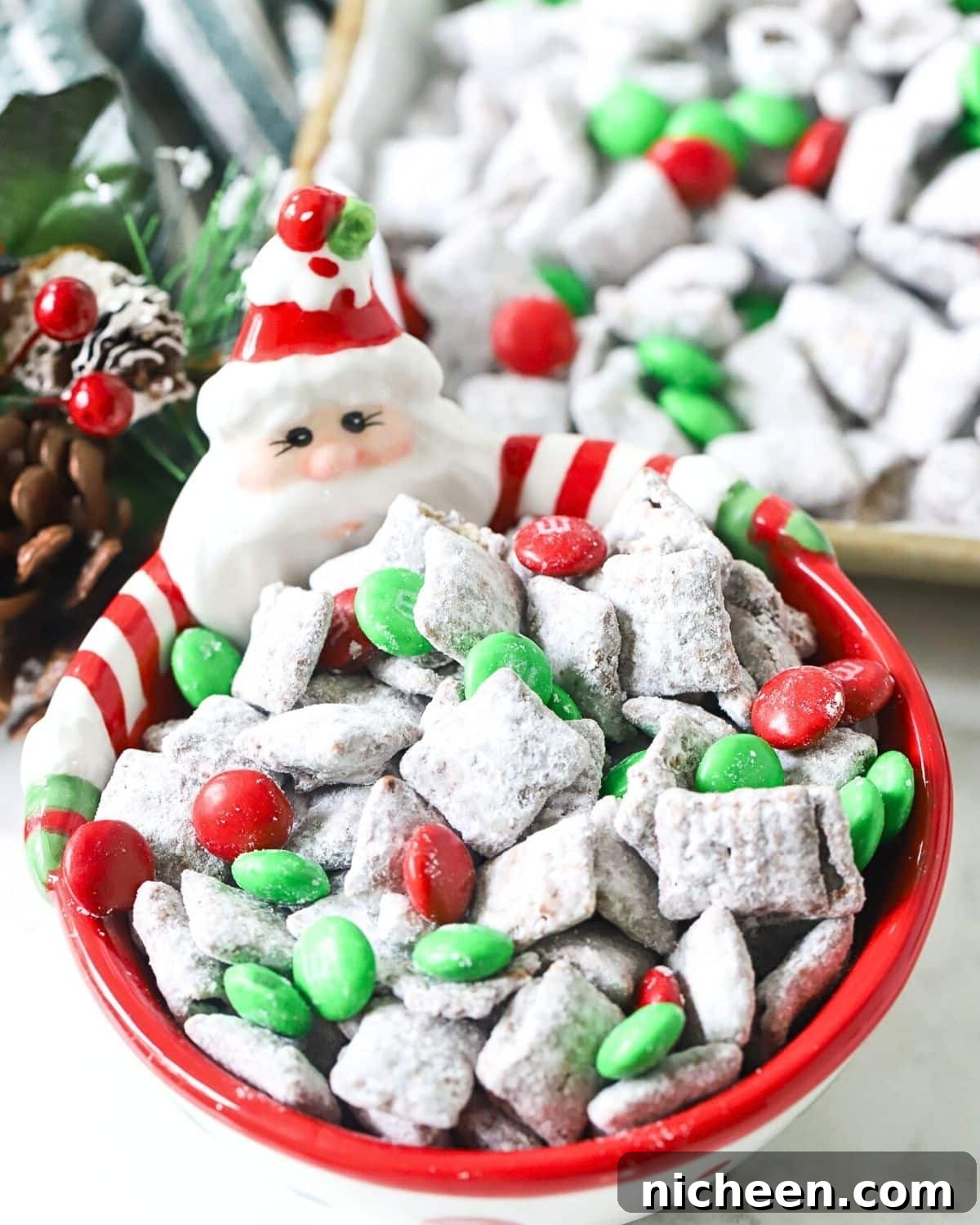 A bowl filled with Christmas Reindeer Chow.