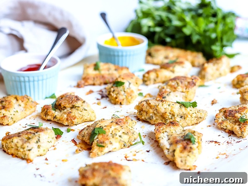 Healthy Baked Chicken Tenders out of the oven.