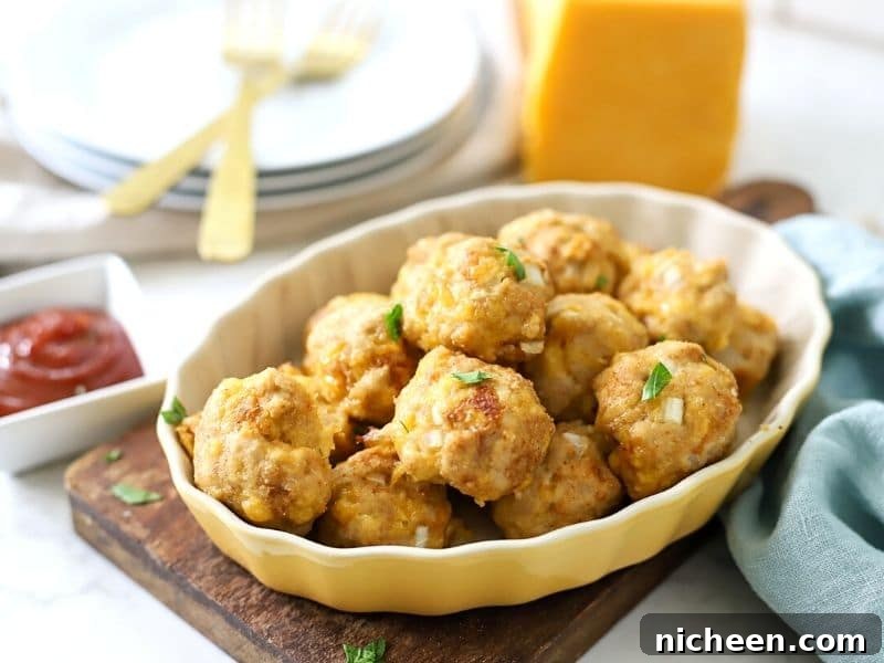 Baked chicken meatballs in a bowl