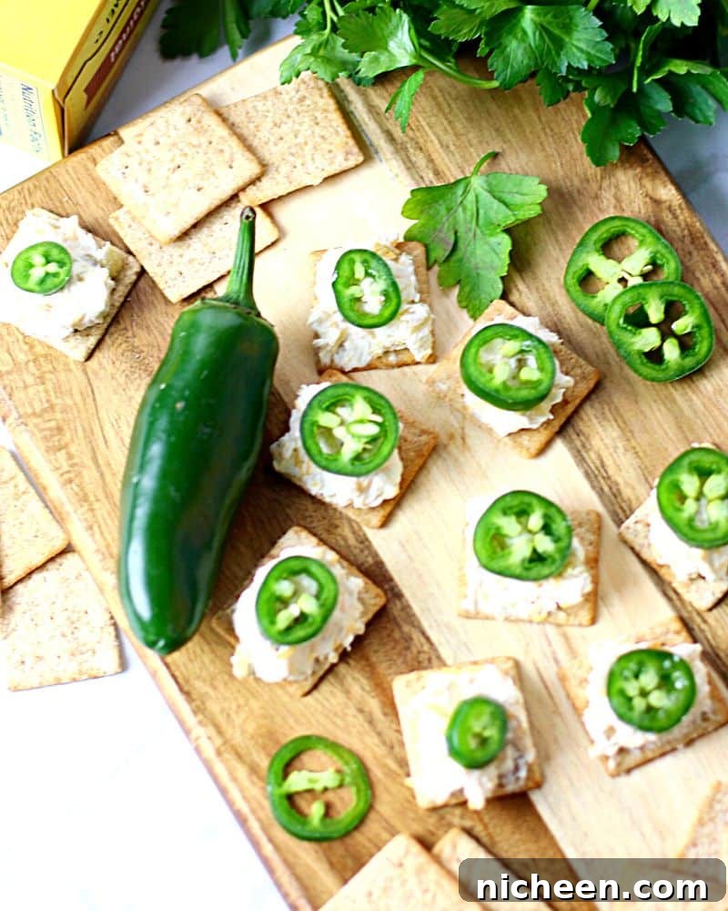 Crispy Jalapeno Popper Toppers Recipe 2 Wheat Thin crackers topped with cheese and jalapenos.