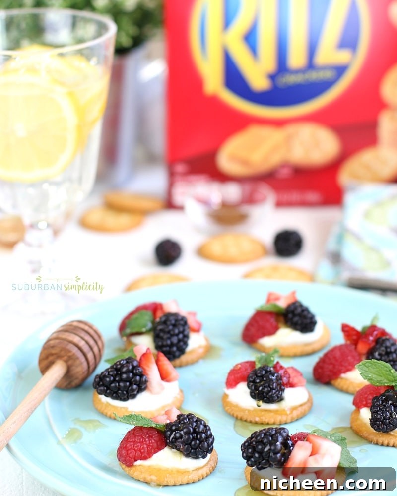 Berries and Cream Ritz Cracker Topper on a plate.