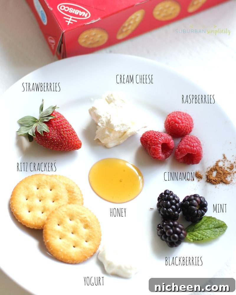 Ingredients for Berries and Cream Ritz Cracker Toppers