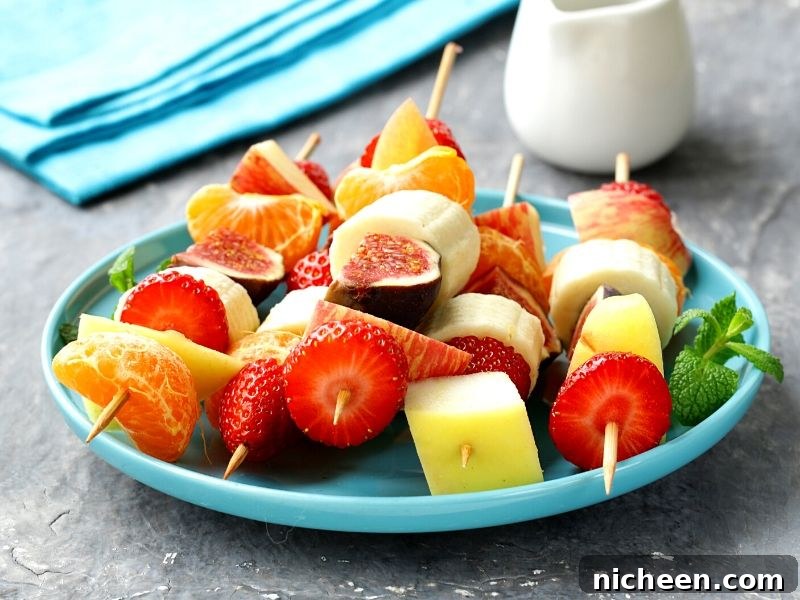 31 No-Sandwich Lunch Ideas Kids Will Love 3 Fruit skewers on a plate