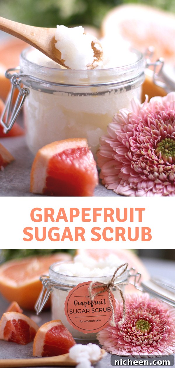 DIY Grapefruit Sugar Scrub Recipe for Radiant Skin 6 This Grapefruit Sugar Scrub Recipe takes 5-minutes to make and is so fresh and exfoliating! The perfect DIY Beauty product to make at home!