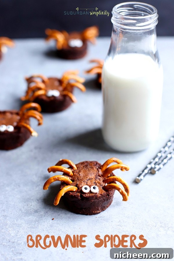 Scare up a tasty good time with these chocolatey Brownie Spiders!  An easy Halloween treat idea that's perfect for Halloween parties and playdates!