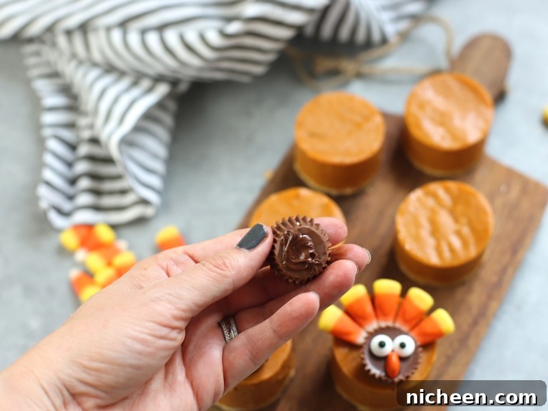 How to Make Pumpkin Pie Turkeys for Thanksgiving 6 Reese's Peanut Butter cup for Pumpkin Pie Turkey dessert.