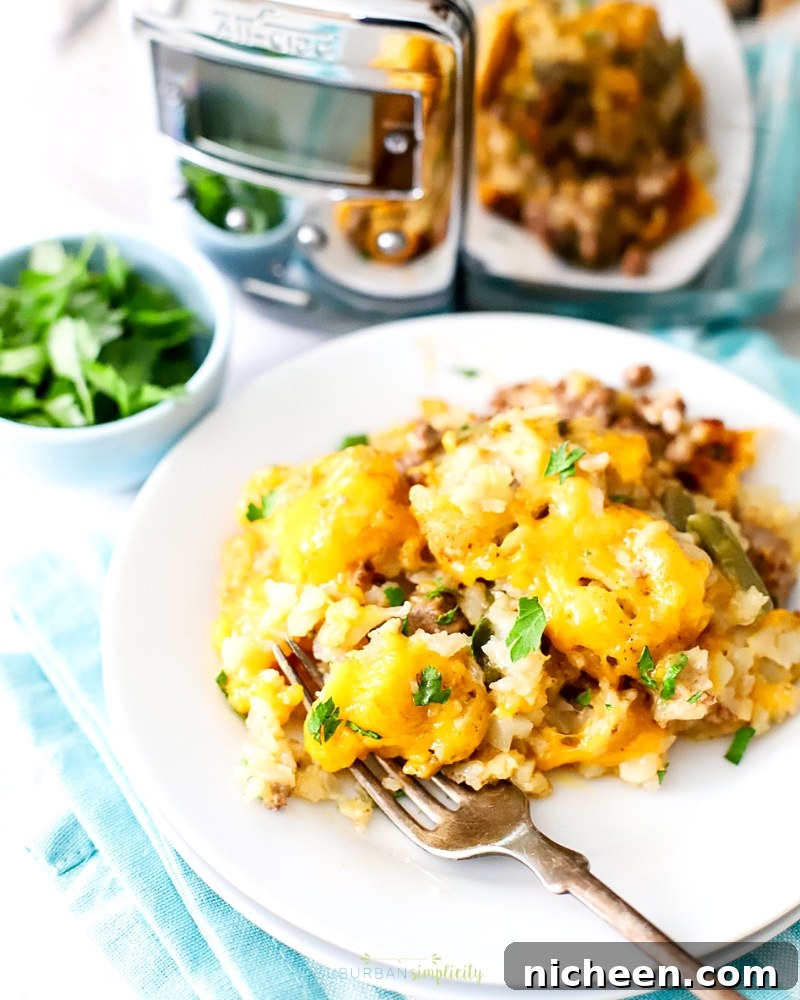 Slow Cooker Tater Tot Casserole 8 Crock Pot Tater Tot Casserole plated.