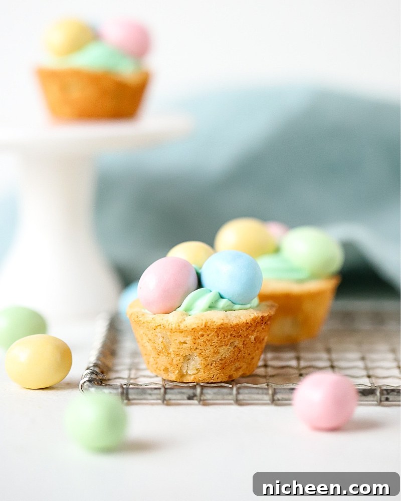 Easter cookie cups decorated with candy.