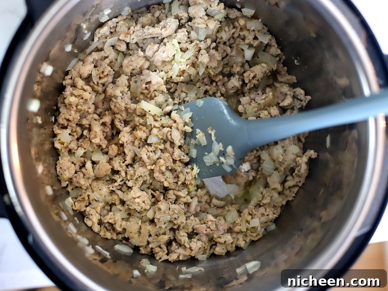 Sausage for Instant Pot Tortellini in pot