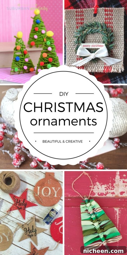 A collection of handmade DIY Christmas ornaments for holiday decorating and gifting