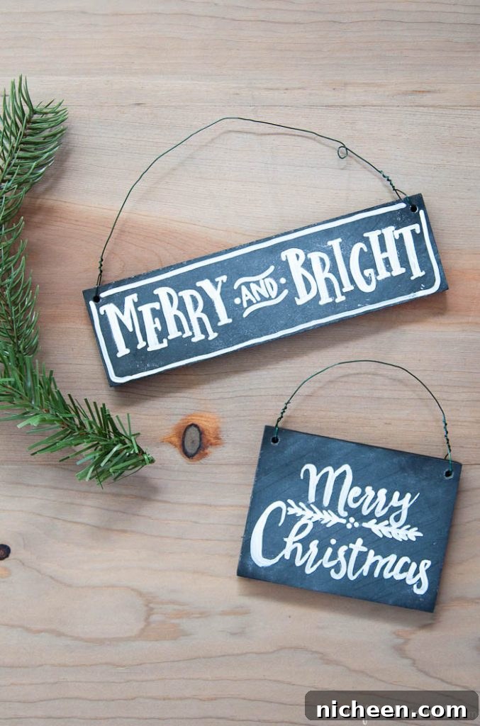 Mini chalkboard sign ornaments for writing custom messages