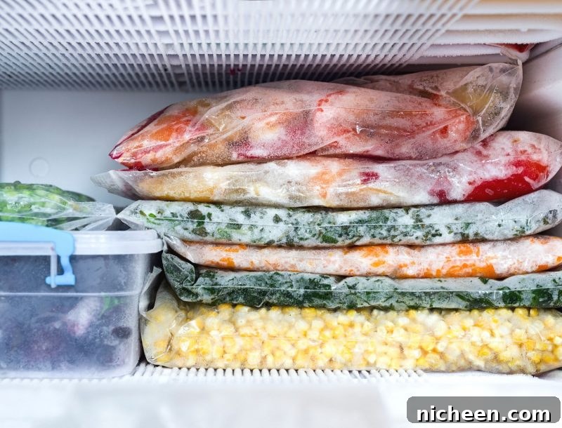 How to Freeze Fruits and Vegetables for Long Term Storage 2 Frozen fruits and vegetables in freezer