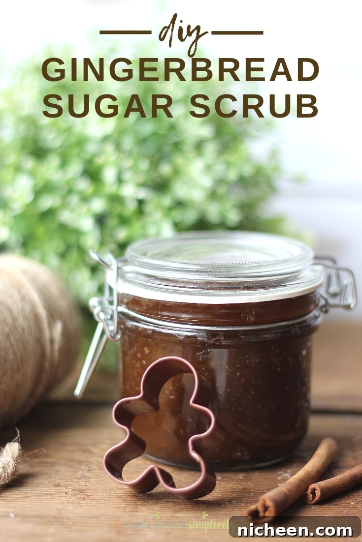 DIY Gingerbread Sugar Scrub Recipe for Soft, Festive Skin 4 Gingerbread Brown Sugar Scrub is an easy DIY that smells amazing and does wonders for your skin! It also makes a perfect homemade gift idea. #suburbansimplicity #sugarscrub #bodyscrub