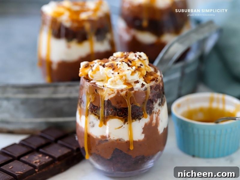 Chocolate Caramel Trifle in a glass
