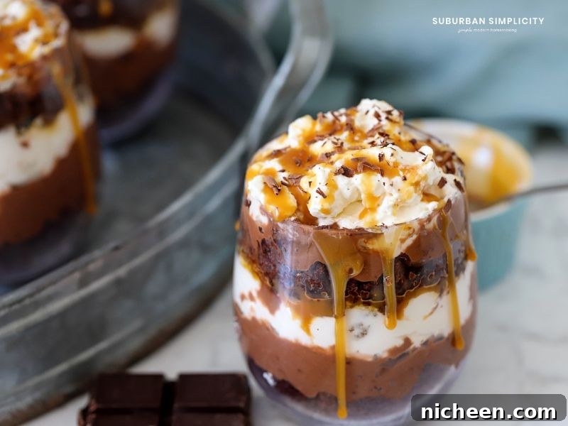 A spoonful of Chocolate Caramel Trifle is the perfect bite of moist cake, creamy pudding, and rich caramel. An easy crowd-pleasing dessert!