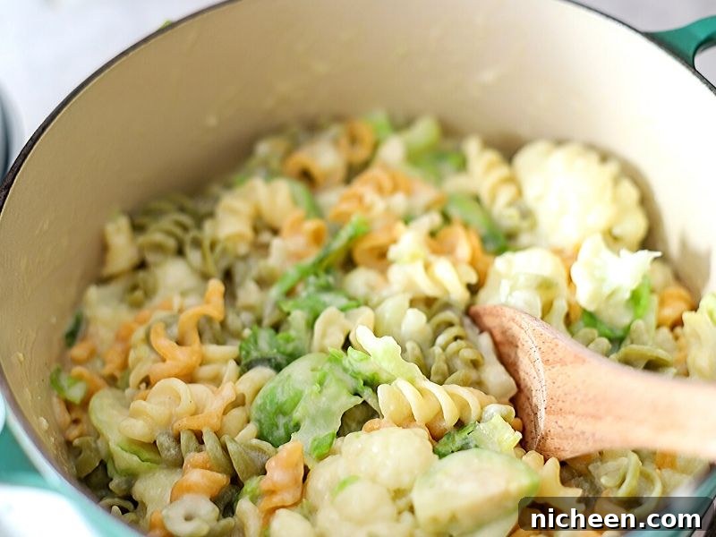 Veggie Mac and Cheese in a pot ready to eat.