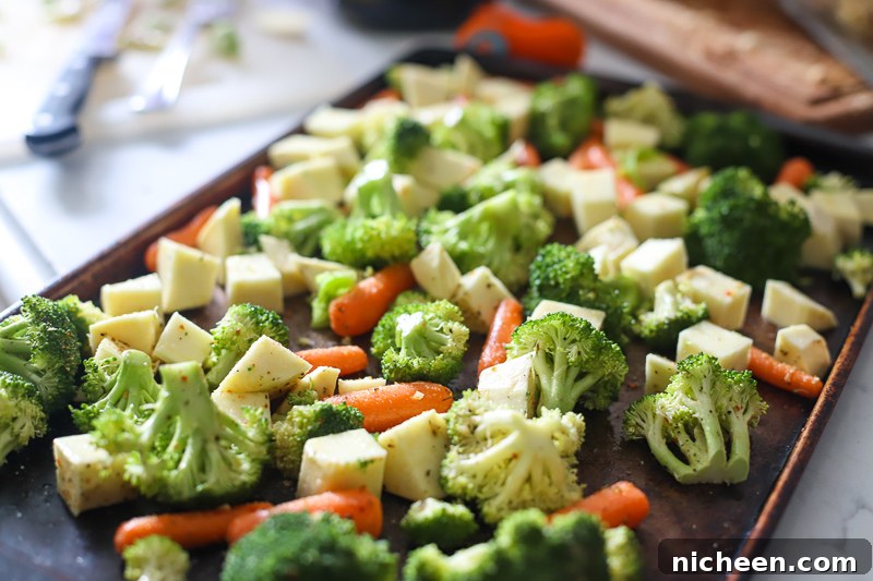 vegetables on a baking pan