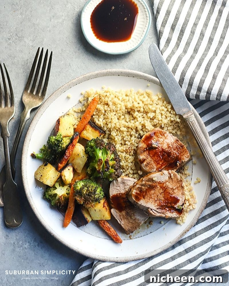 Italian Baked Pork Tenderloin plated with veggies