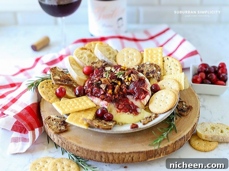 Crackers around a baked brie