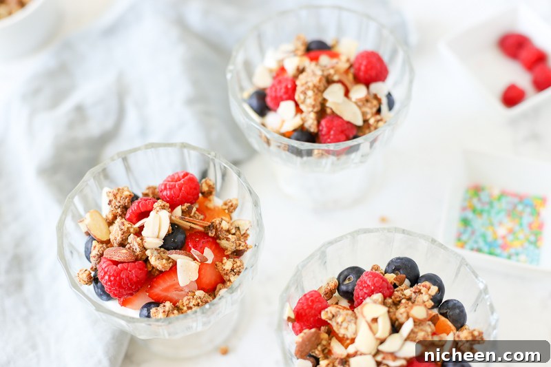Granola on top of a breakfast sundae