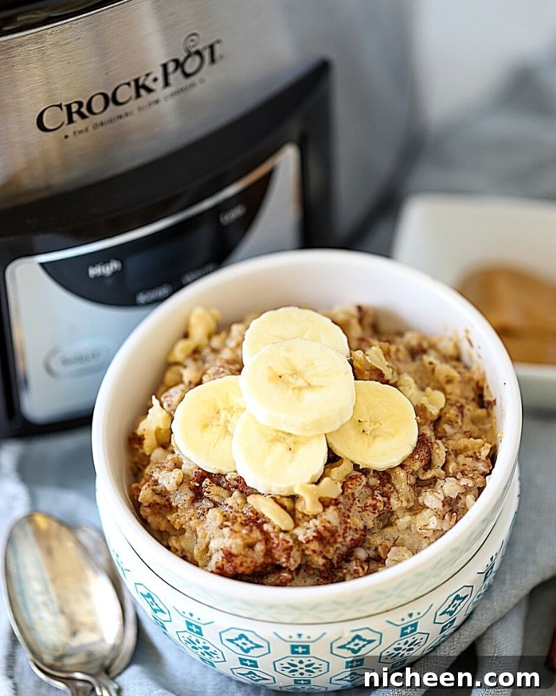 Creamy Slow Cooker Peanut Butter Oatmeal 5 Easy Overnight Crock Pot Peanut Butter Oatmeal is a hearty breakfast recipe the whole family will enjoy. Simply put your ingredients in your slow cooker and let it do all the work! Use steel-cut or old fashioned oats. Only 5 minutes of prep time! Healthy and delicious.