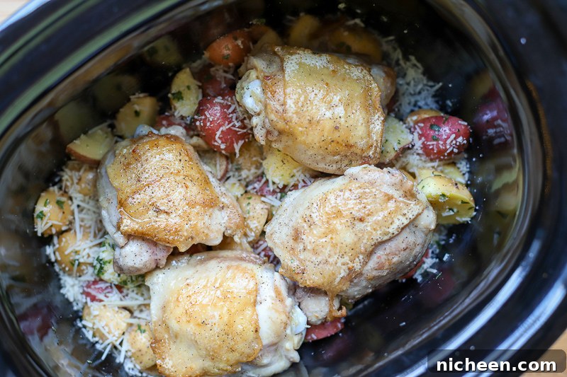 slow cooked chicken in a crock pot