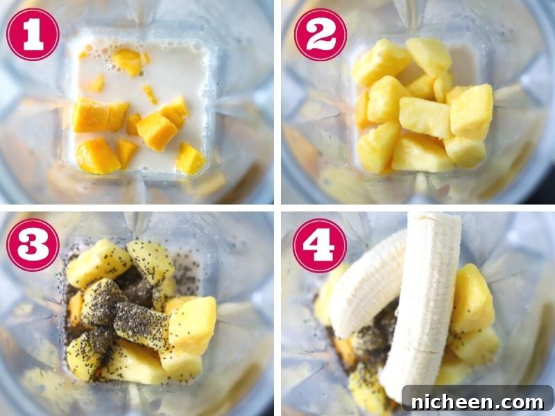 Tropical Mango Pineapple Smoothie Recipe 5 steps to make a smoothie