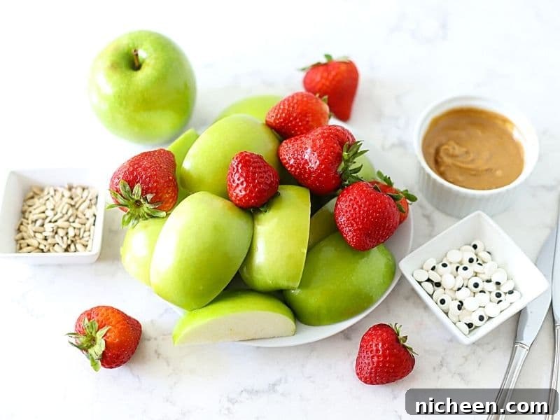 Apple Monster Mouths: Halloween Snack Recipe 3 Ingredients to make monster apples