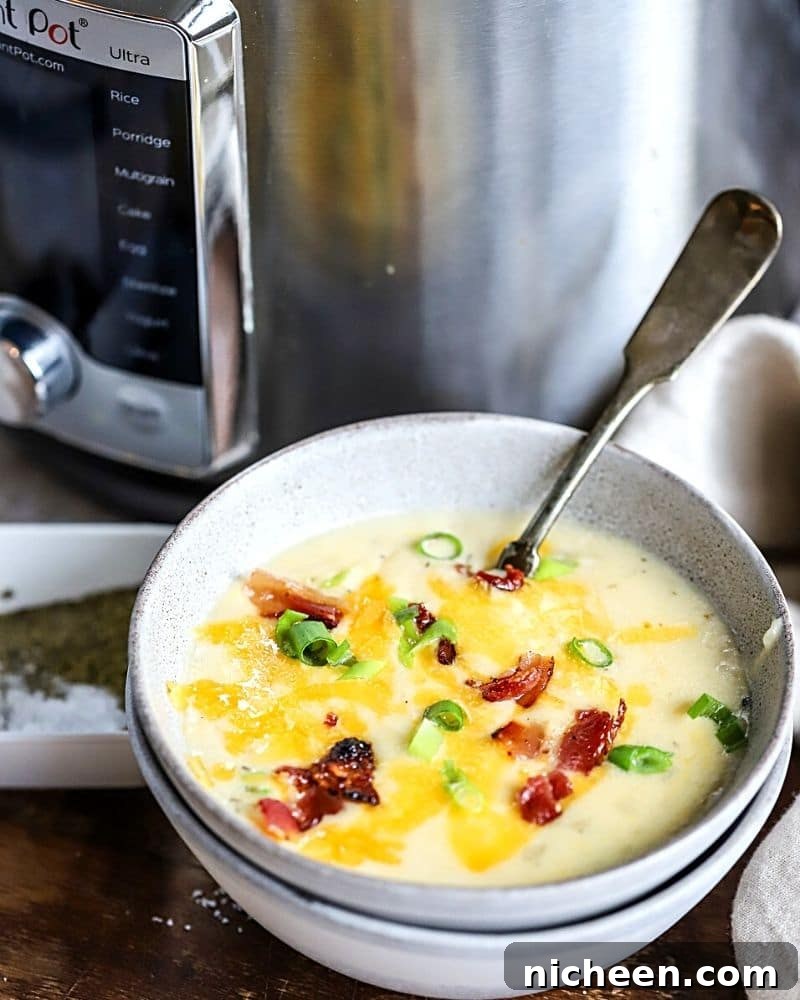 Instant Pot Loaded Potato Soup in a bowl