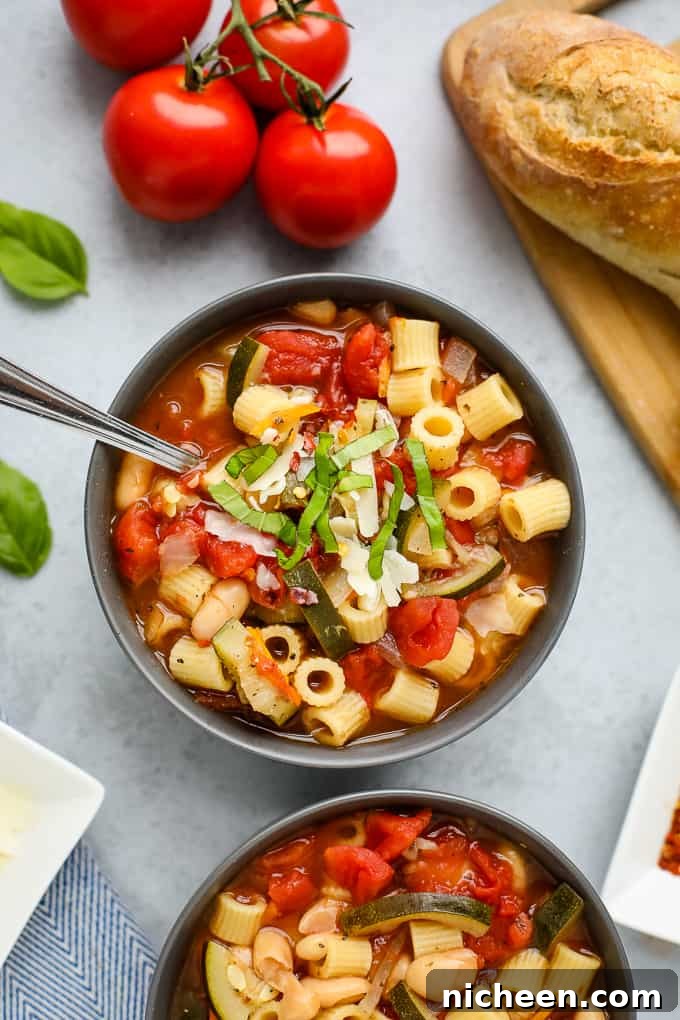 Minestrone soup in a bowl