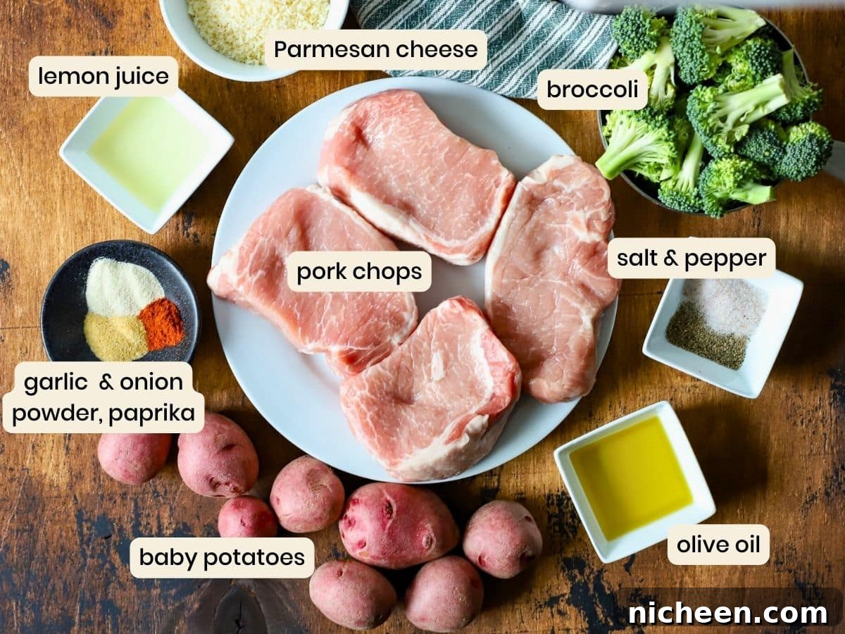 One-Pan Pork Chops with Crispy Potatoes 3 Ingredients to make baked pork chops, potatoes and broccoli.
