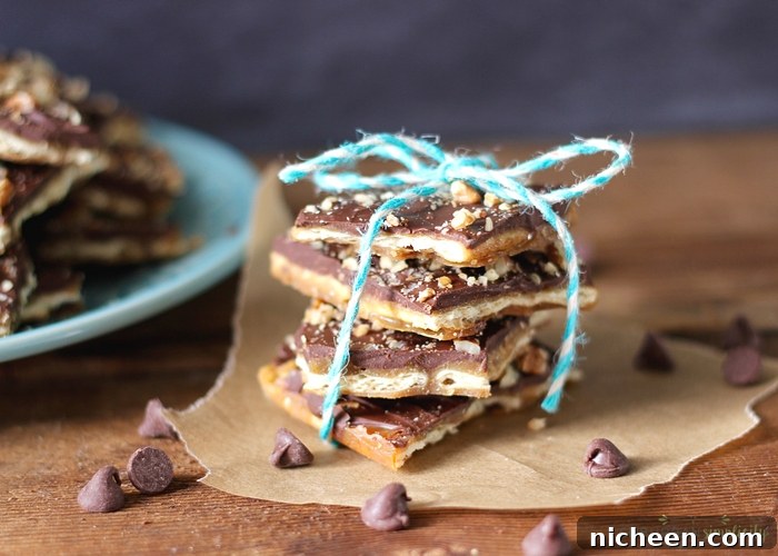 Saltine Toffee Recipe for Teacher Gifts 3 The buttery goodness of Saltine Toffee is irresistible. This candy recipe is so simple, yet so delicious. Try it and see how fast it disappears - it's kinda addictive!