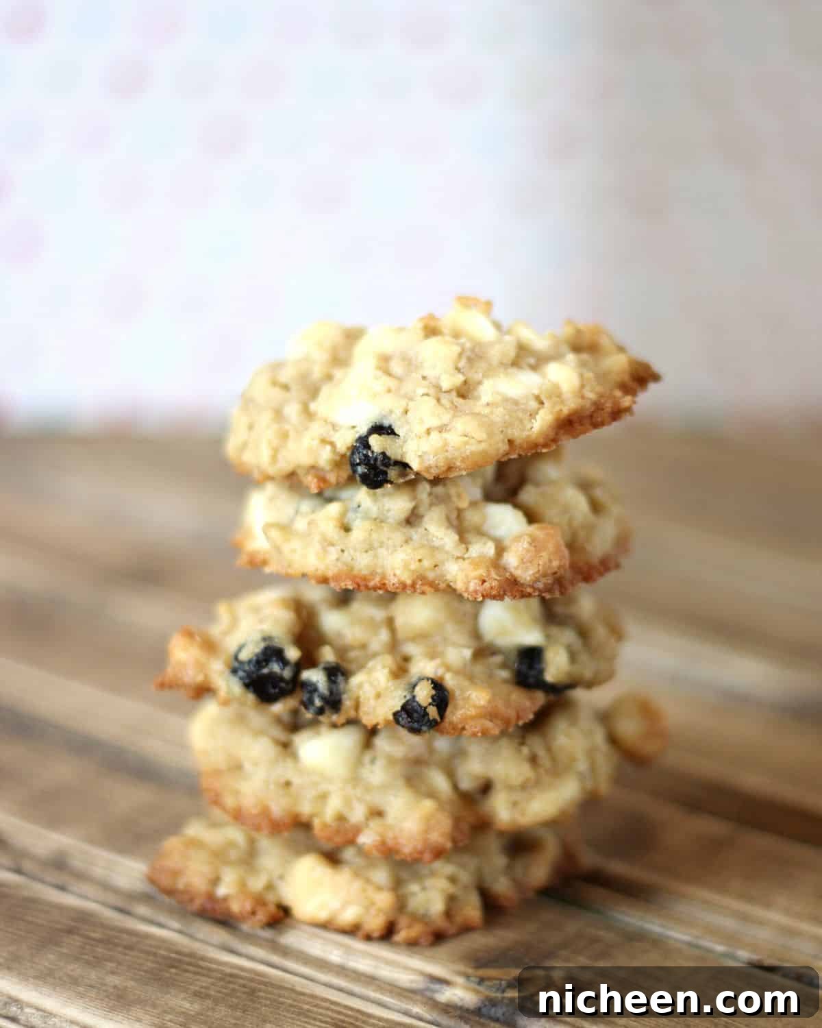 Cranberry White Chocolate Oatmeal Cookie Mix in a Jar 4 Baked cranberry white chocolate chip cookies in a stack.