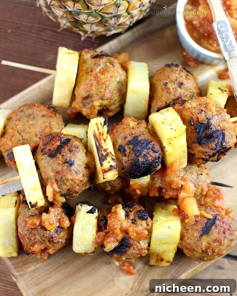 You have to try these easy Grilled Pineapple Meatball Skewers! A simple dinner recipe that's kid-friendly and on the table in less than 20 minutes!