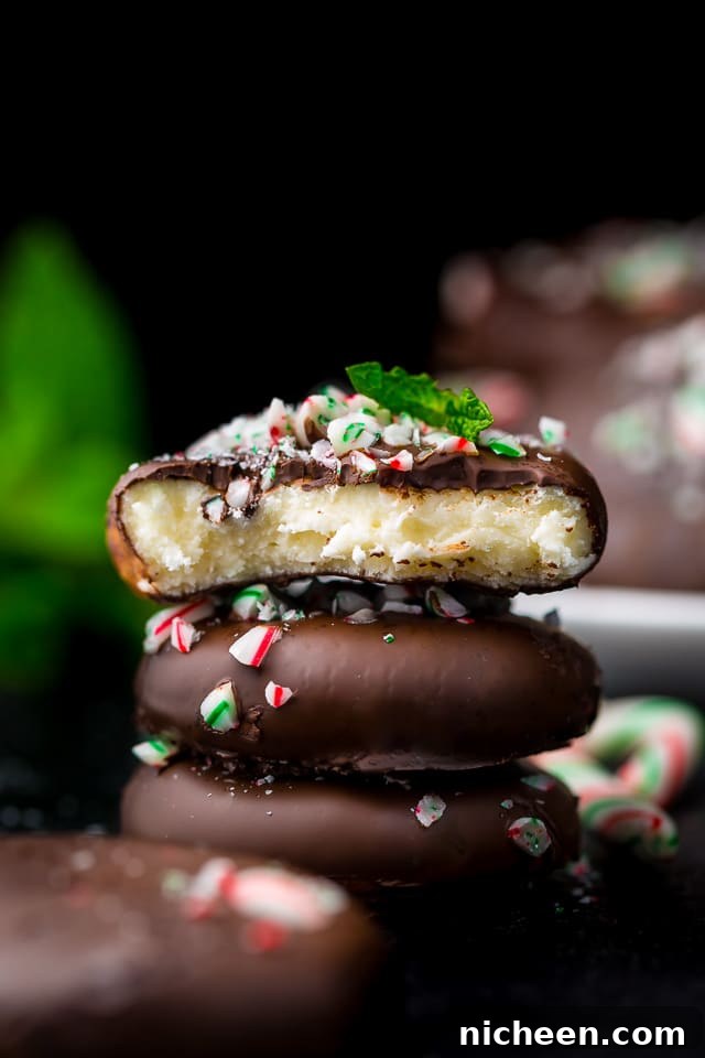 A close up of a piece of peppermint patties 