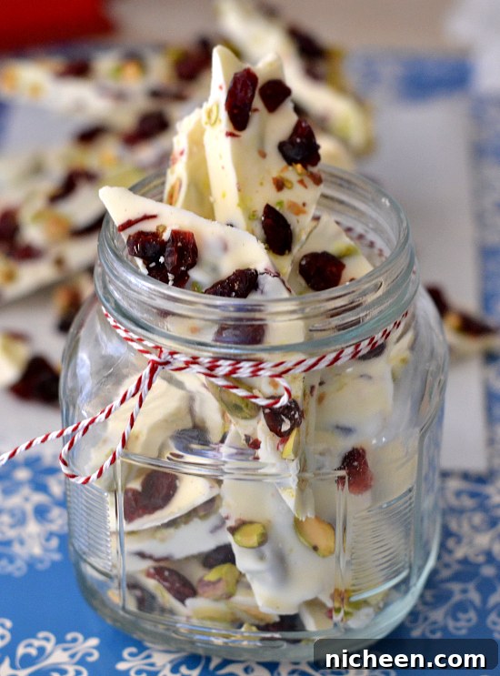 Pistachio Cranberry Bark in a jar