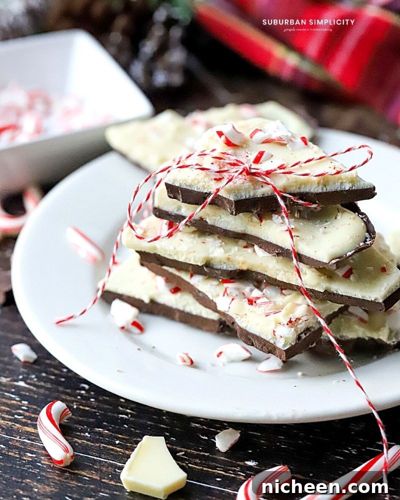 Dark Chocolate Peppermint Bark on a plate