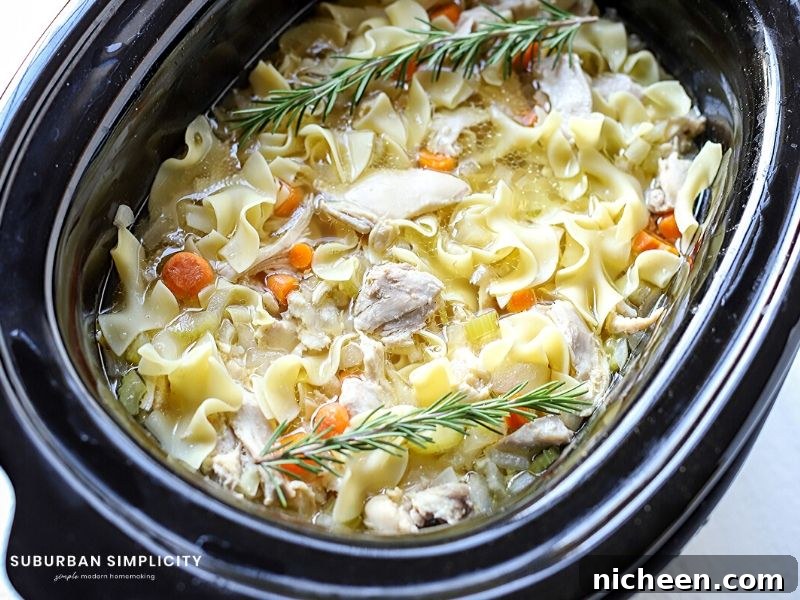Finished pot of chicken noodle soup